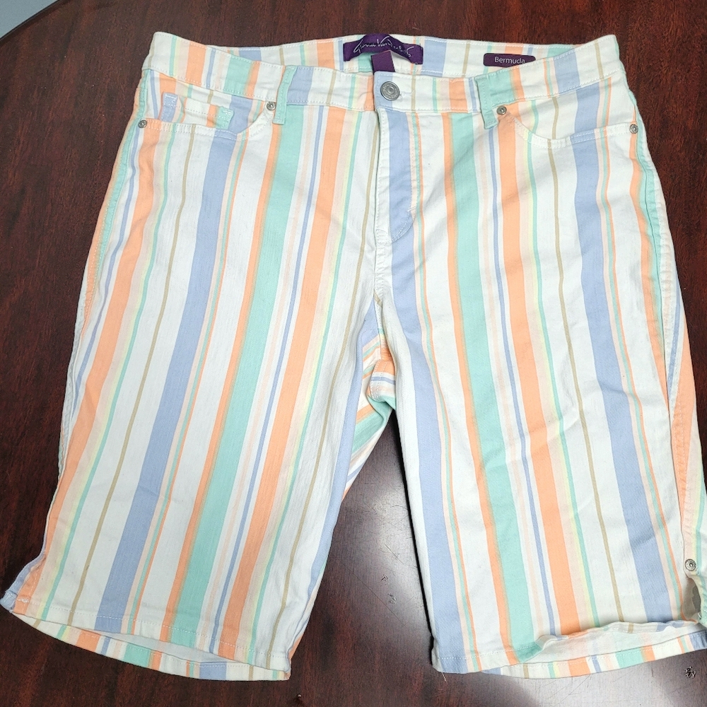 98% Cotton Womens Striped Denim Bermuda Shorts